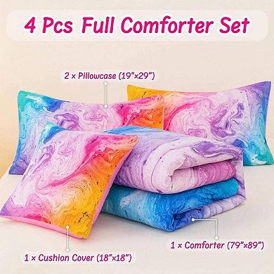 Abstract Marble Pattern Girls Bedding Set - Soft Microfiber Comforter, Pillowcases, and Cushion