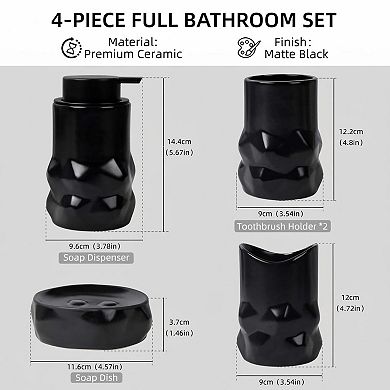 Ceramic Bathroom 4-Piece Set: Soap Dispenser, Toothbrush Holder, Jar, Dish (Modern)