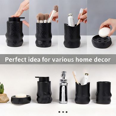 Ceramic Bathroom 4-Piece Set: Soap Dispenser, Toothbrush Holder, Jar, Dish (Modern)