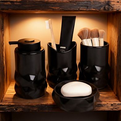 Ceramic Bathroom 4-Piece Set: Soap Dispenser, Toothbrush Holder, Jar, Dish (Modern)