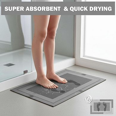 Non Slip Bath Mat Rubber Backing Ultra Thin Quick Dry Absorbent Washable Multi Use