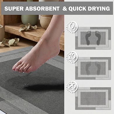 Non Slip Bath Mat Rubber Backing Ultra Thin Quick Dry Super Absorbent Washable Multi Use