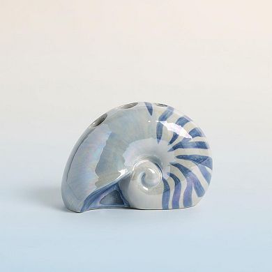 Ceramic Conch Sea Shell 4-Piece Bathroom Set: Toothbrush Holder, Gargle Cup, Soap Dish, Dispenser