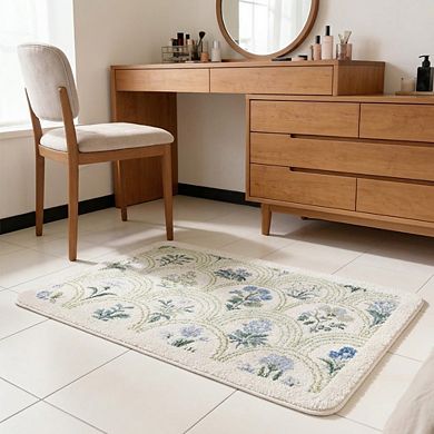 Spring Floral Bathroom Rug Ultra Soft Microfiber Low Pile Anti Slip Machine Washable
