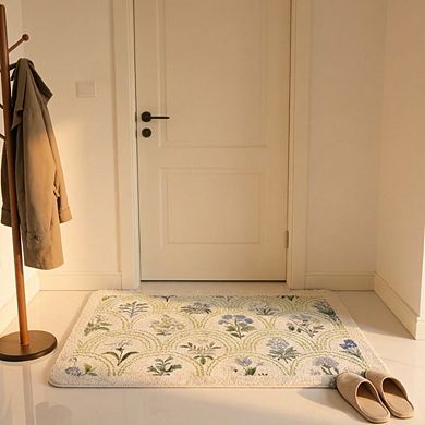 Spring Floral Bathroom Rug Ultra Soft Microfiber Low Pile Anti Slip Machine Washable
