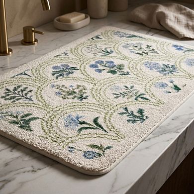 Spring Floral Bathroom Rug Ultra Soft Microfiber Low Pile Anti Slip Machine Washable