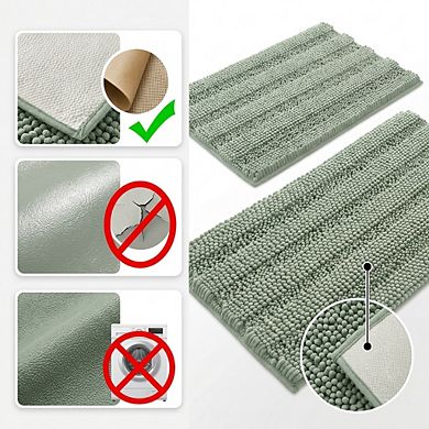 Sage 2-Piece Chenille Bath Mat Set Thick Striped Non-Skid Absorbent