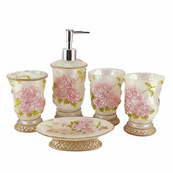 Contemporary Deluxe Ceramic 5 pc Bathroom Set: Soap Dispenser, Toothbrush Holder, Tumbler, Soap