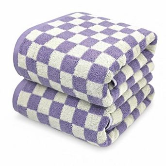 Shower Towels 2 Pack Quick Dry Soft Absorbent Cotton 520 GSM Checkered Bath Towel Sets