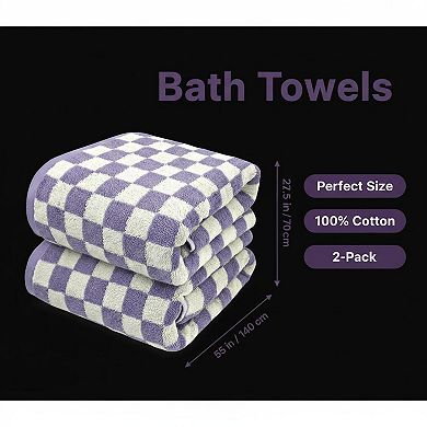 Shower Towels 2 Pack Quick Dry Soft Absorbent Cotton 520 GSM Checkered Bath Towel Sets