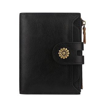 RFID Blocking Genuine Leather Womens Bifold Compact Wallet With Removable ID Window