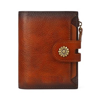 RFID Blocking Genuine Leather Womens Bifold Compact Wallet With Removable ID Window