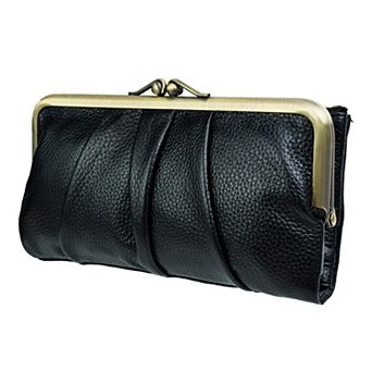 Real Leather RFID Blocking Women's Bifold Wallet Kiss Lock Zipper Purse