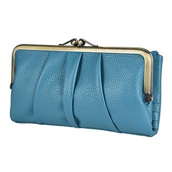 Real Leather RFID Blocking Women's Bifold Wallet Kiss Lock Zipper Purse