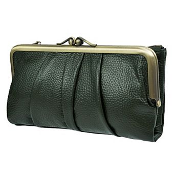 Real Leather RFID Blocking Women's Bifold Wallet Kiss Lock Zipper Purse