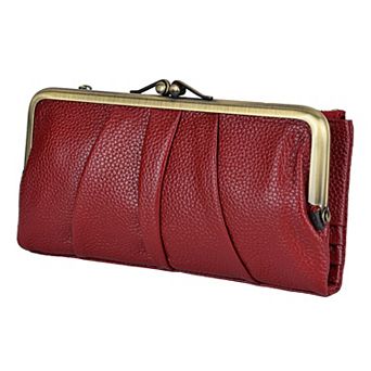 Real Leather RFID Blocking Women's Bifold Wallet Kiss Lock Zipper Purse