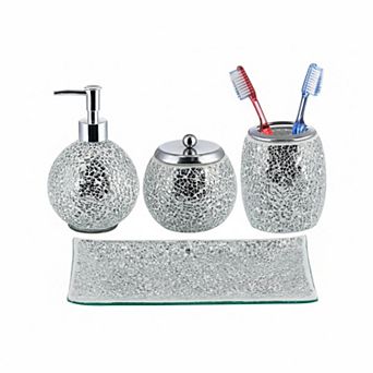 Mosaic Glass Bathroom Accessories Set Modern Luxury Bath Ensemble 4 pc