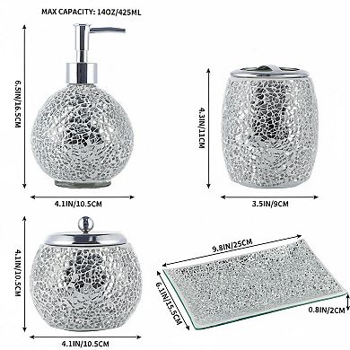 Mosaic Glass Bathroom Accessories Set Modern Luxury Bath Ensemble 4-Piece