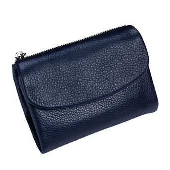 Pebble Leather Slim Wallet Zipper Pockets Card Holder Organizer