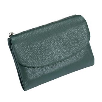 Pebble Leather Slim Wallet Zipper Pockets Card Holder Organizer