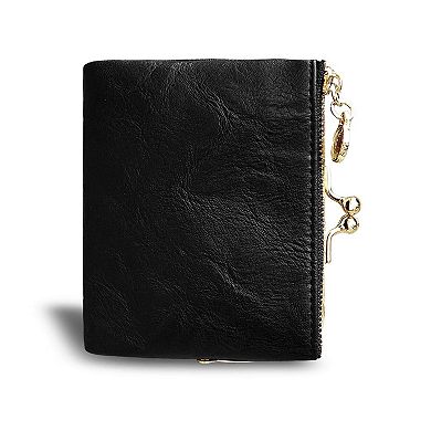 Vintage PU Leather Womens Bifold Wallet RFID Blocking Kiss Lock Compact Purse