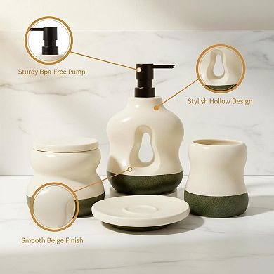 4-Piece Ceramic Bathroom Accessory Set Soap Dispenser Toothbrush Holder Apothecary Jar Soap Dish