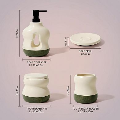 4-Piece Ceramic Bathroom Accessory Set Soap Dispenser Toothbrush Holder Apothecary Jar Soap Dish