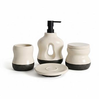 4 pc Ceramic Bathroom Accessory Set Soap Dispenser Toothbrush Holder Apothecary Jar Soap Dish