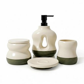 4 pc Ceramic Bathroom Accessory Set Soap Dispenser Toothbrush Holder Apothecary Jar Soap Dish
