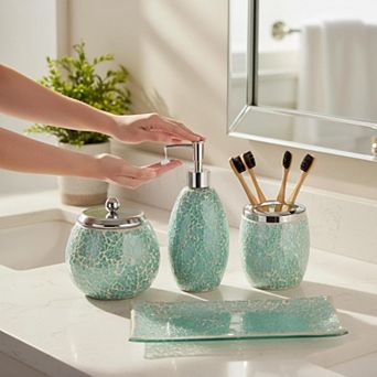 Shell Mosaic Glass Bathroom Accessories Set Toothbrush Holder Soap Dispenser Cotton Jar