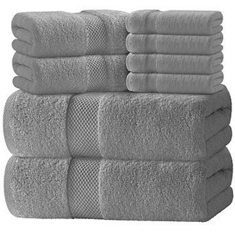 8 pc Cotton Bathroom Towel Set Highly Absorbent Quick Dry Soft