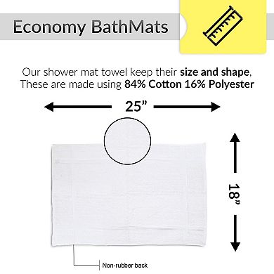 Hotel Quality Cotton Blend Bath Mats Quick Drying Lightweight Machine Washable Bulk Pack