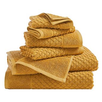 6 pc Waffle Weave Cotton Towel Set Absorbent Quick Dry Durable Bathroom Set