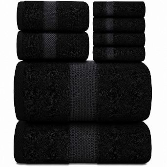8 pc Cotton Bathroom Towel Set Highly Absorbent Quick Dry Soft Hotel Collection