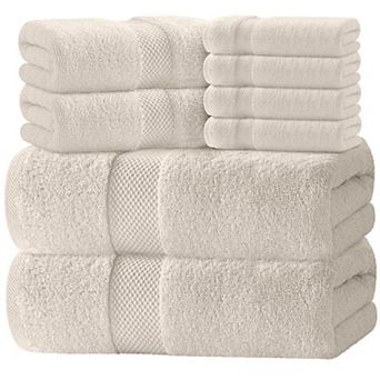 8 pc Cotton Bathroom Towel Set Highly Absorbent Quick Dry Soft Hotel Collection