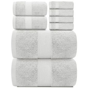 8 pc Cotton Bathroom Towel Set Highly Absorbent Quick Dry Soft Hotel Collection