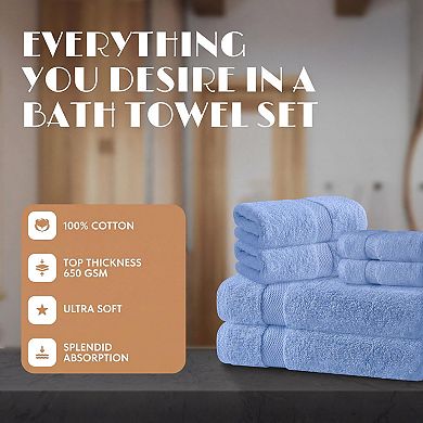 6 Piece Cotton Bathroom Towel Set Highly Absorbent Soft Quick Dry