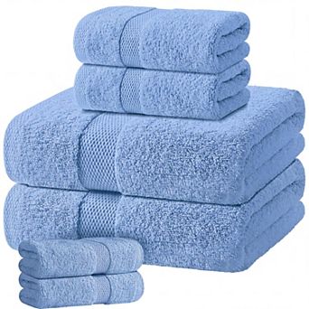 6 pc Cotton Bathroom Towel Set Highly Absorbent Soft Quick Dry