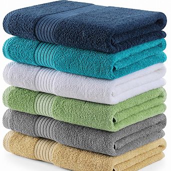 6 Pack Bath Towel Set Ring Spun Cotton Quick Dry Highly Absorbent Soft