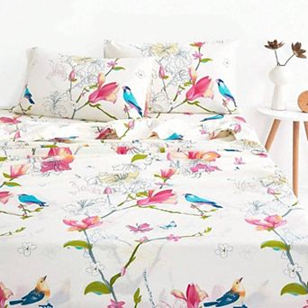 Cotton Bird Branch Botanical Boho 4 pc Sheet Set Deep Pocket