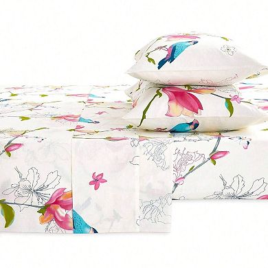 Cotton Bird Branch Botanical Boho 4pc Sheet Set Deep Pocket