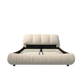 Pnronnc Low-Profile Platform Bed Upholstered Bed Frame with Padded Backrest Wooden Slat support