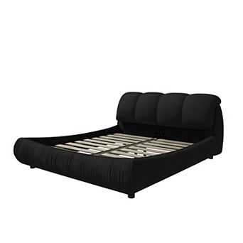 Pnronnc Low-Profile Platform Bed Upholstered Bed Frame with Padded Backrest Wooden Slat support