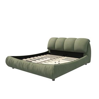 Pnronnc Low-Profile Platform Bed Upholstered Bed Frame with Padded Backrest Wooden Slat support