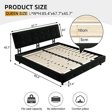 Pnronnc Chenille Platform Bed Frame with Tufted Cloud Pillow Headboard