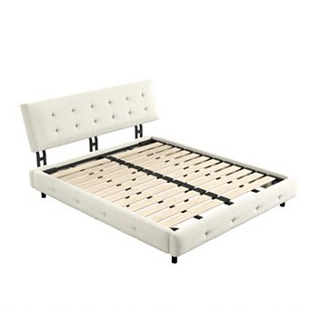 Pnronnc Chenille Platform Bed Frame with Tufted Cloud Pillow Headboard