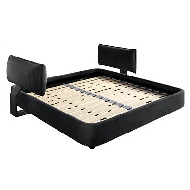 Pnronnc Cloud Chenille Upholstered Bed Frame Low-Profile Platform Bed with Movable Headboard
