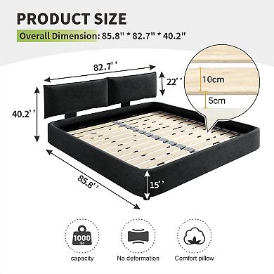 Pnronnc Cloud Chenille Upholstered Bed Frame Low-Profile Platform Bed with Movable Headboard