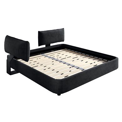 Pnronnc Cloud Chenille Upholstered Bed Frame Low-Profile Platform Bed with Movable Headboard