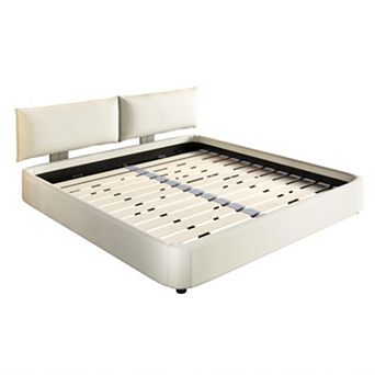 Pnronnc Cloud Chenille Upholstered Bed Frame Low-Profile Platform Bed with Movable Headboard